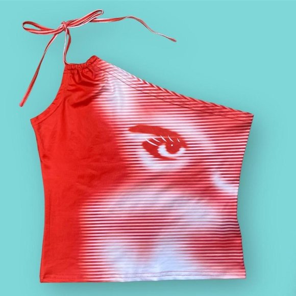 Graphic Striped One Shoulder Top - Picture 1 of 3